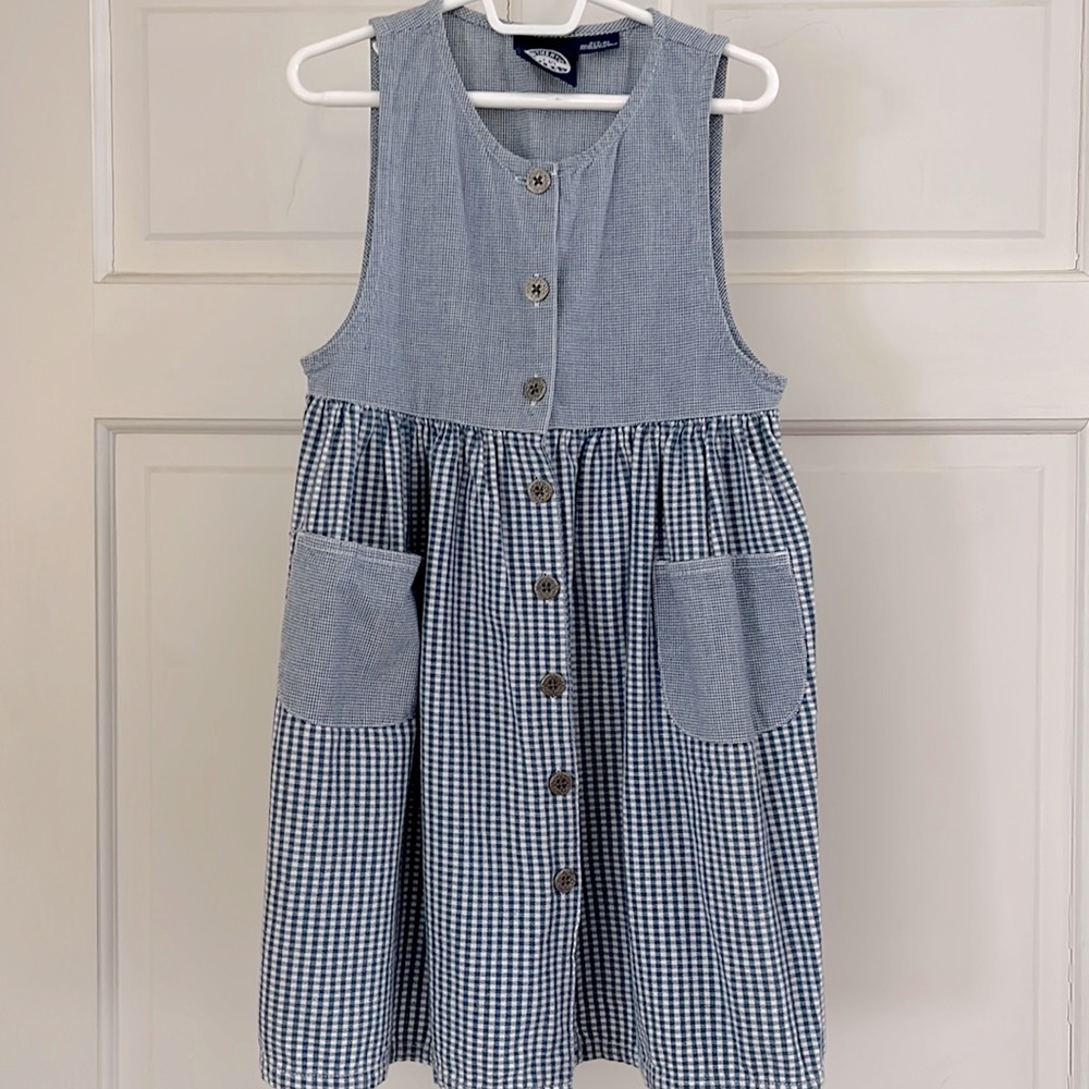 Gingham check denim dress. Size S(7-8)